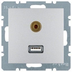 Розетка USB+mini-jack Berker, серебристый, 3315391404