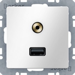 Розетка USB+mini-jack Berker, белый, 3315396089