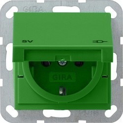 Розетка Gira SYSTEM 55, скрытый монтаж, с заземлением, с крышкой, зеленый, 041502