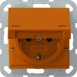 Розетка Gira SYSTEM 55, скрытый монтаж, с заземлением, с крышкой, оранжевый, 041602