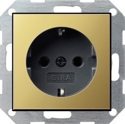 Розетка Gira SYSTEM 55, скрытый монтаж, с заземлением, латунь/антрацит, 0466604