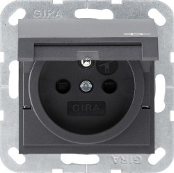 Розетка Gira SYSTEM 55, скрытый монтаж, с заземлением, с крышкой, со шторками, антрацит, 048828