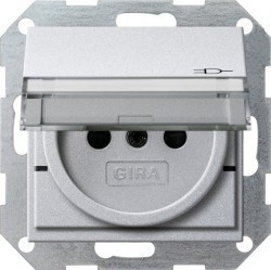 Розетка Gira SYSTEM 55, скрытый монтаж, с заземлением, с крышкой, со шторками, алюминий, 277126
