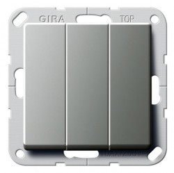 Выключатель 3-клавишный Gira E22, скрытый монтаж, стальной, 283020