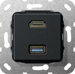Розетка HDMI+USB Gira SYSTEM 55, черный, 567810