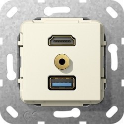 Розетка HDMI+USB+mini-jack Gira SYSTEM 55, бежевый, 568001