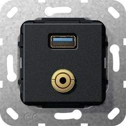 Розетка USB+mini-jack Gira SYSTEM 55, черный, 568610