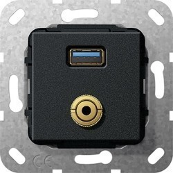 Розетка USB+mini-jack Gira SYSTEM 55, черный, 568710
