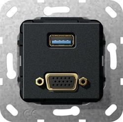 Розетка VGA+USB Gira SYSTEM 55, черный, 568810